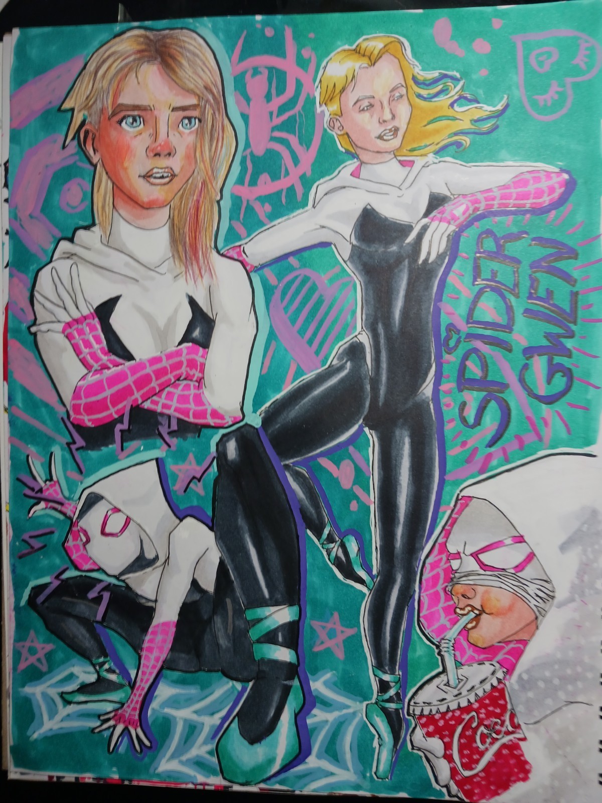 Art Drawing, Spider-Man, Spider-Gwen9×12 Front and back