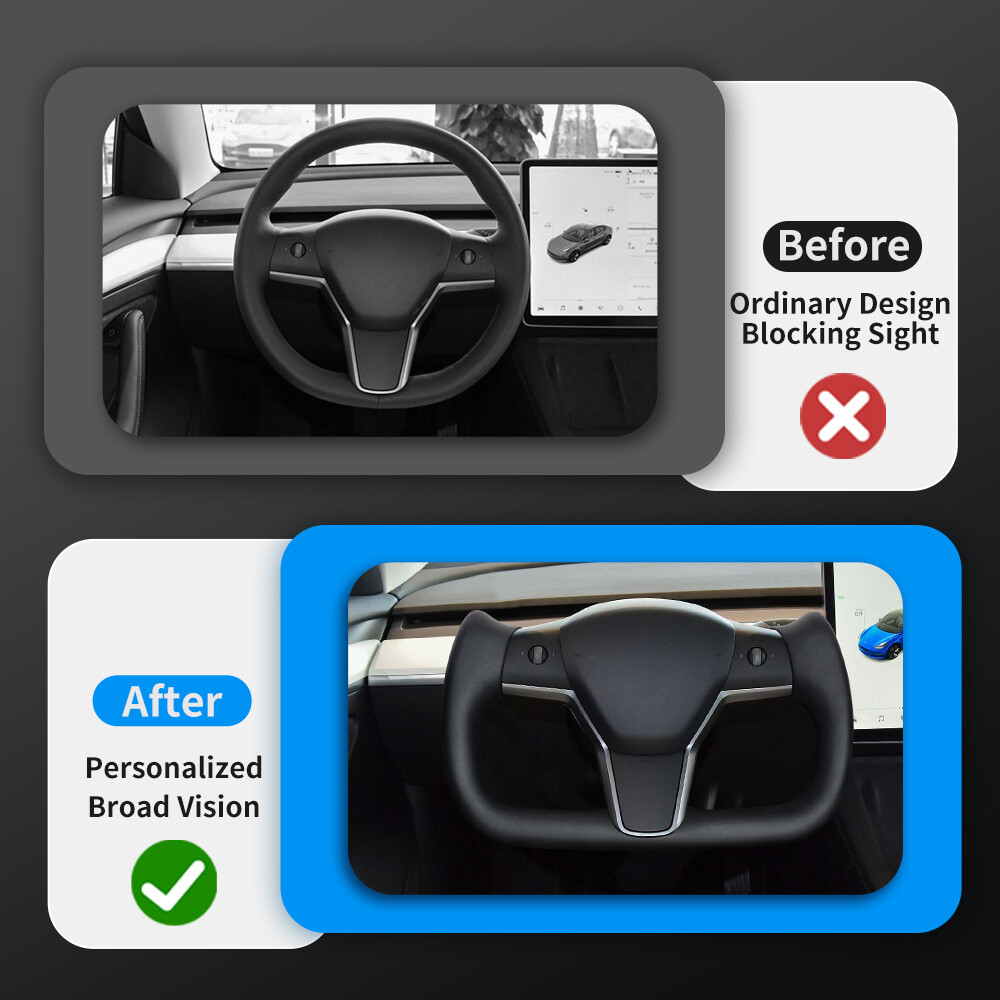 Yoke Steering Wheel For Tesla Model 3 Model Y 16-22 with Heated Black Leather