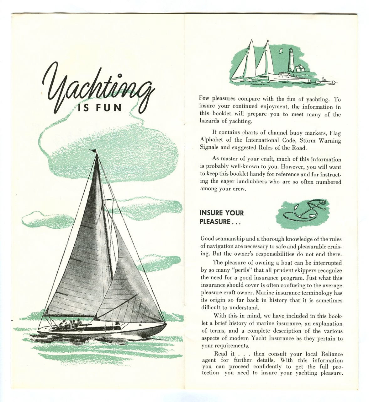 Vintage 1961 RELIANCE Insurance YACHTING Booklet! BUOY & Signal FLAG Cards!