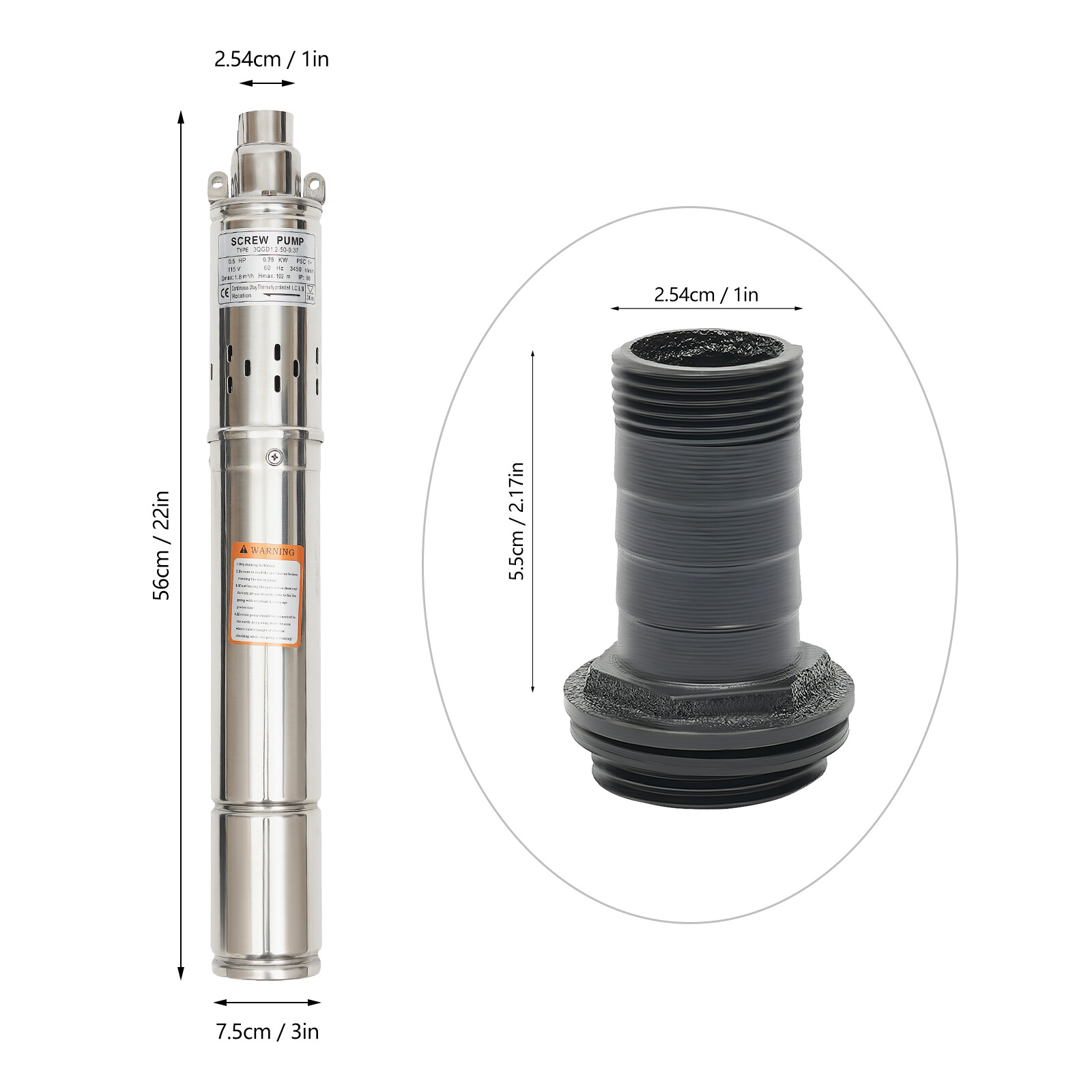 3" Deep Well Submersible Pump Stainless Steel Water Pump 1HP 115V 334ft 2.5m³/h