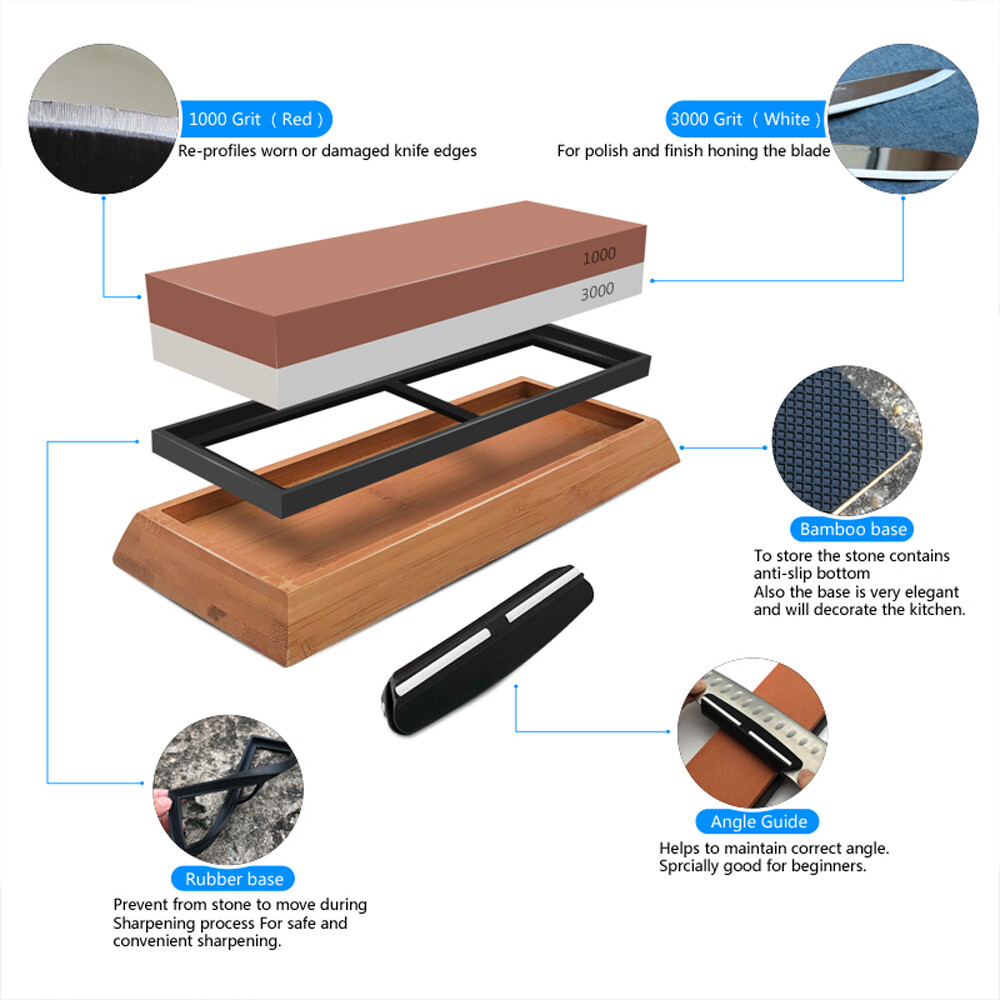 Knife Sharpening Stone Set Professional Whetstone 4 Side Grit 400/1000 3000/8000