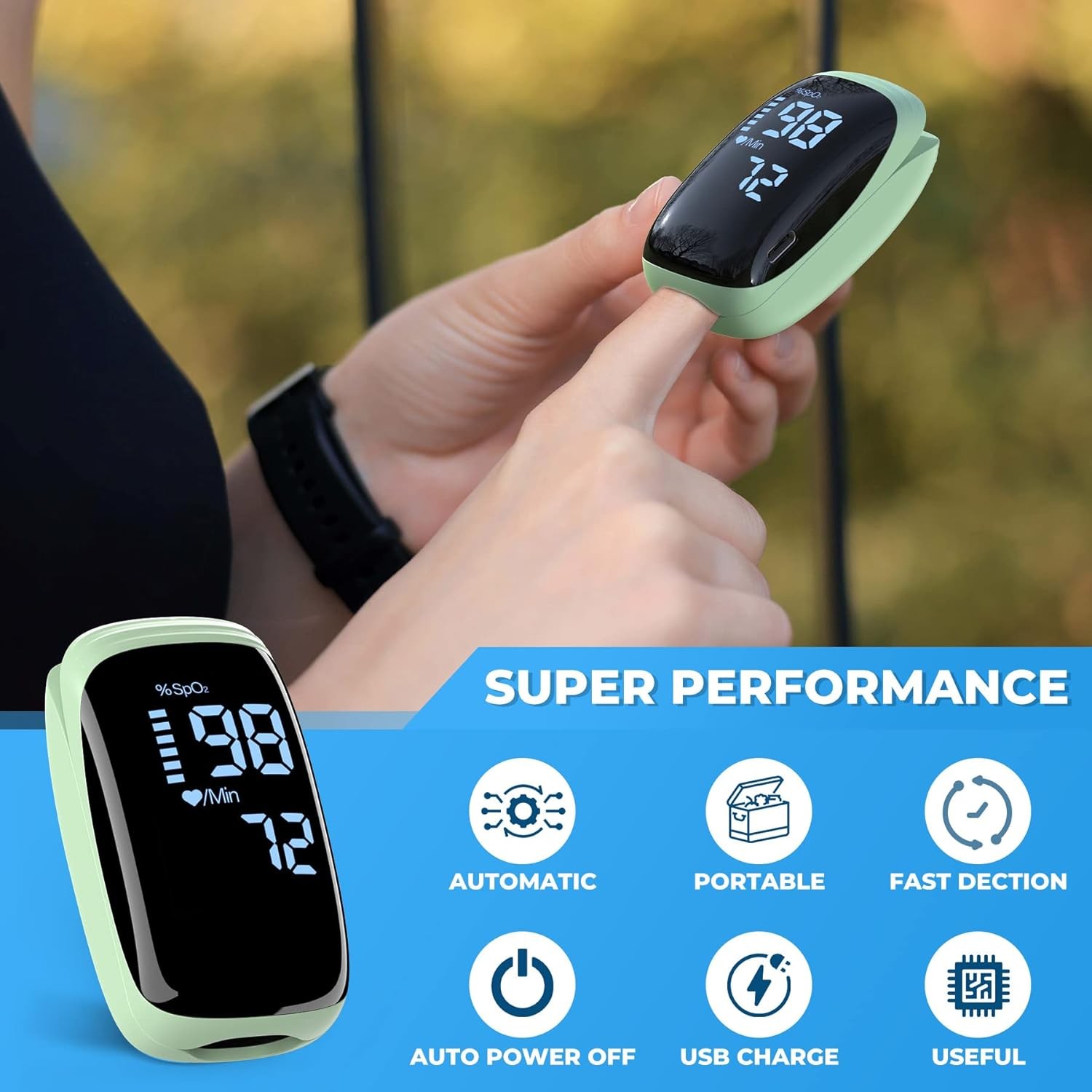 Finger Pulse Oximeter, Fingertip Blood Oxygen Saturation with Pulse Monitor Rech