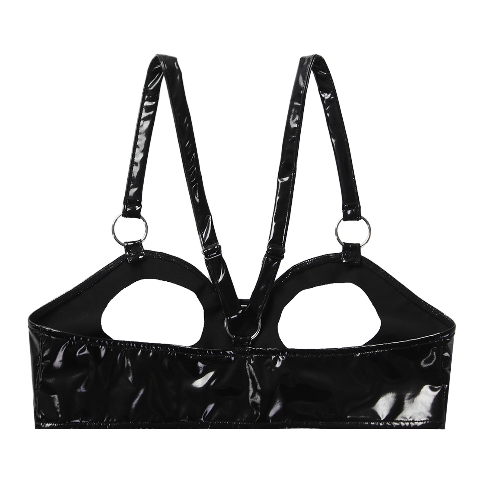 US Womens Sexy Open Nipple Patent Leather Bra Top with O Ring Bralette Lingerie