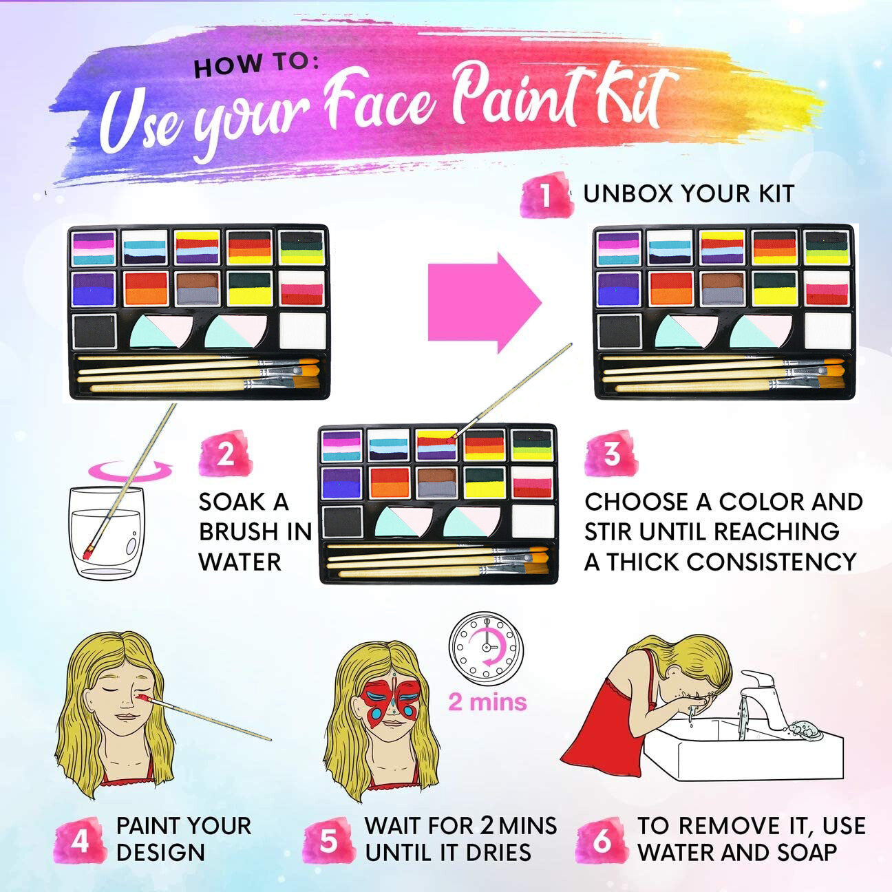 Bowitzki Professional Face Painting Kit For Artist With Pro Face Paint Brushes