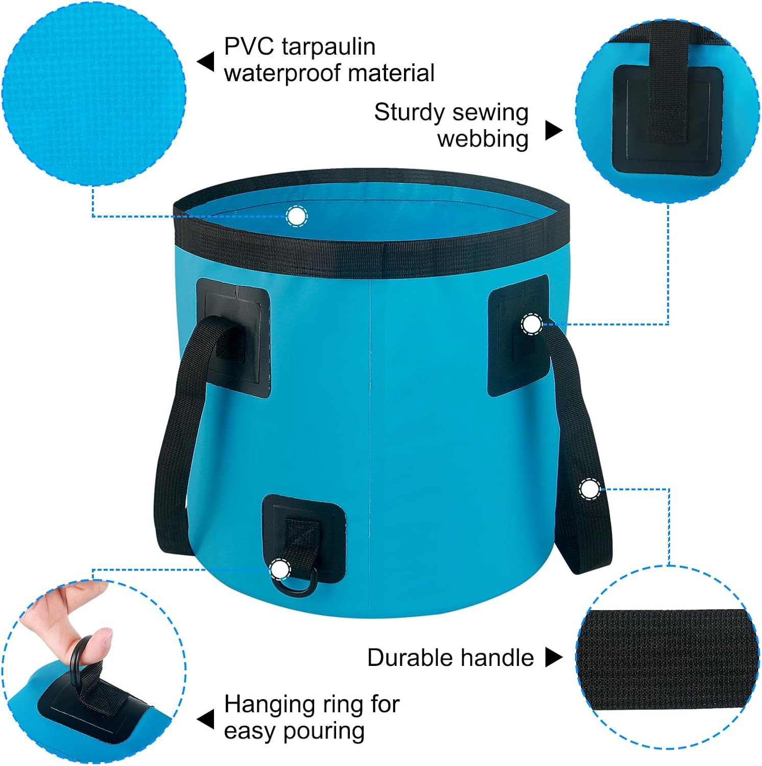 5 Gallon Collapsible Bucket with Handle, Car Wash Bucket Foldable Water Storage