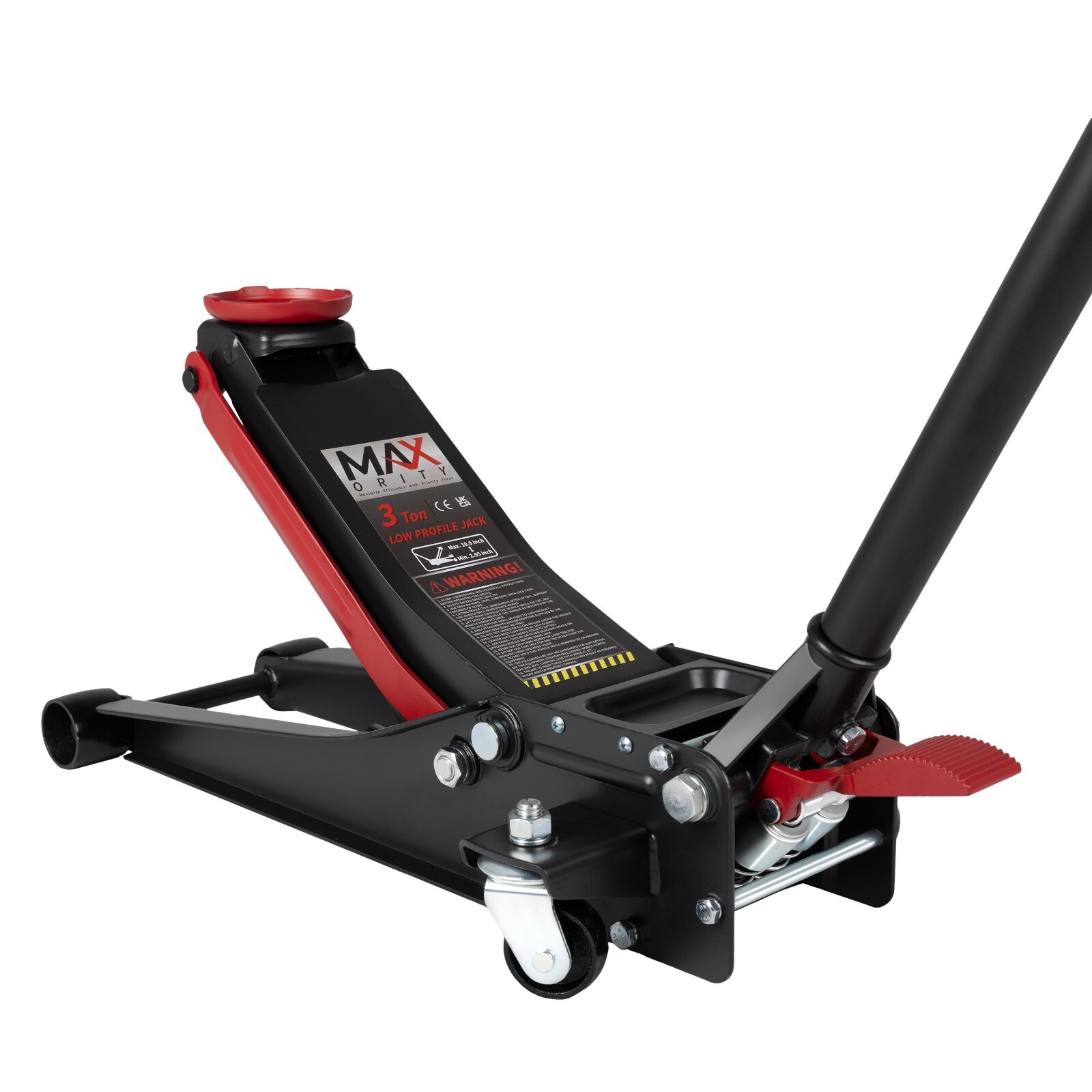 3-Ton Low Profile Hydraulic Floor Jack with Dual-Pump and Foot Pedal, Red
