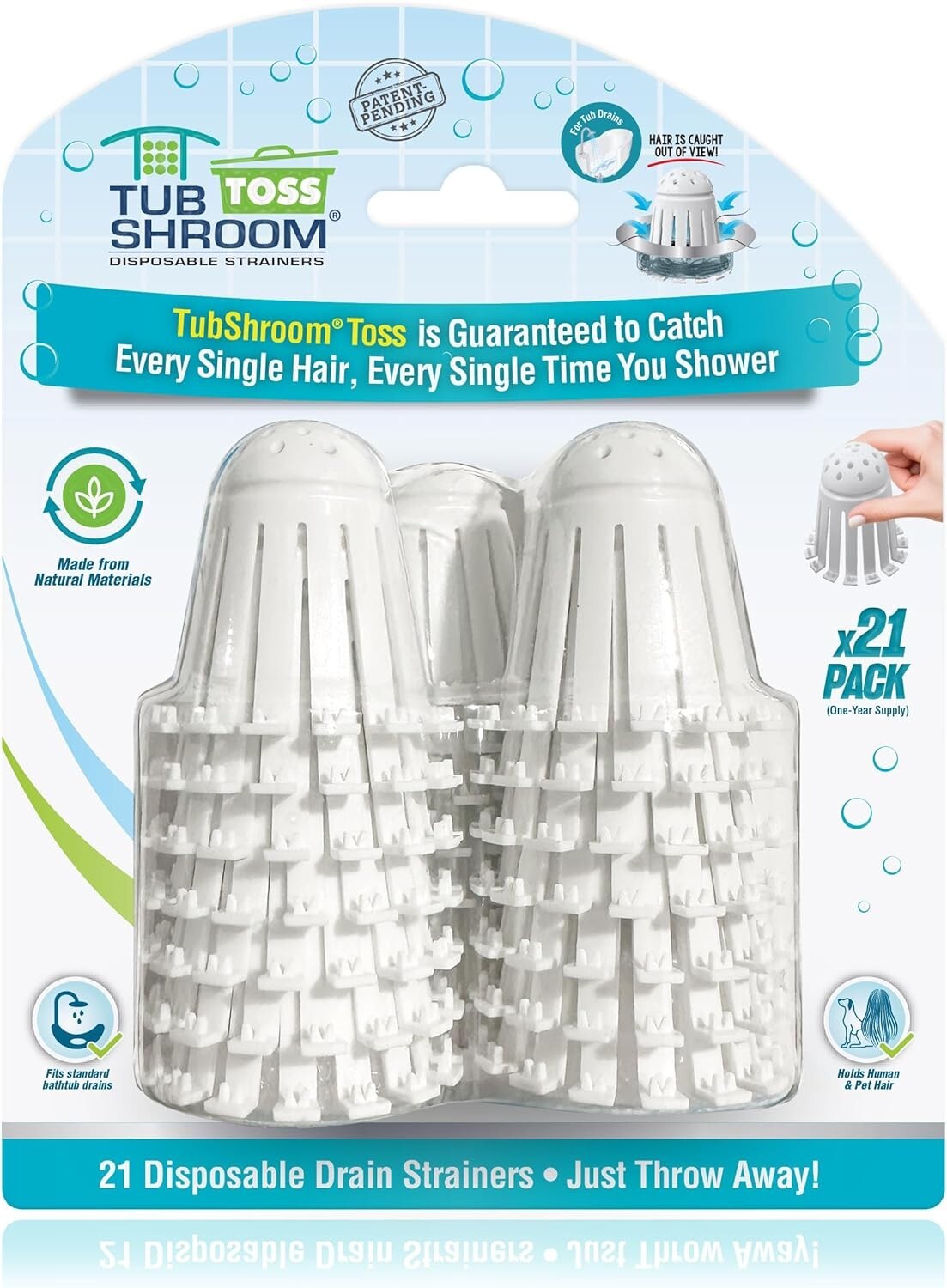 TubShroom Toss 21pk Disposable Bath Tub Drain Strainers - Hair Catcher for Tub