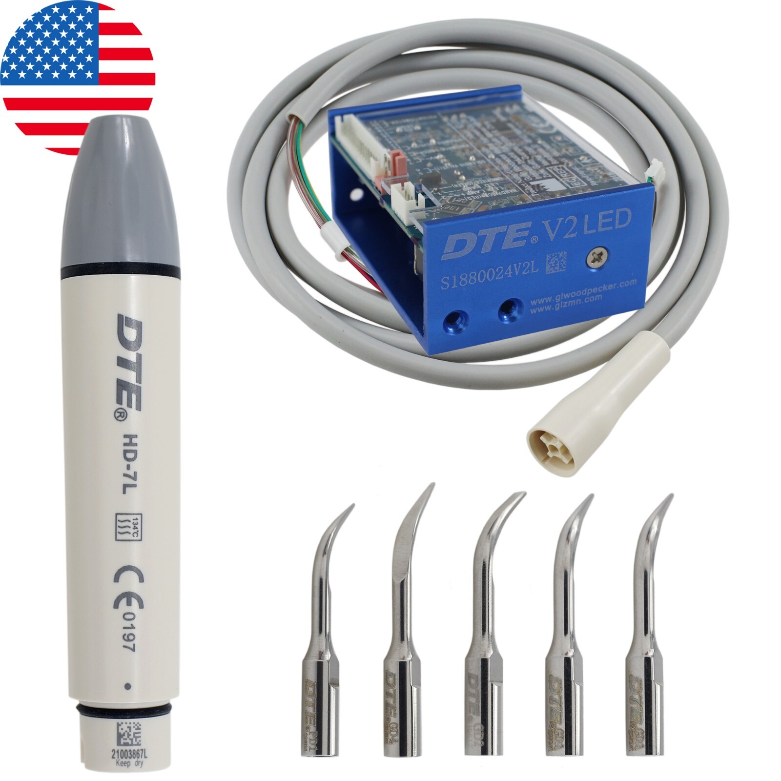 Woodpecker DTE Dental Ultrasonic Scaler Piezo Tips DTE-V2 V3 LED Handpiece HD-7L