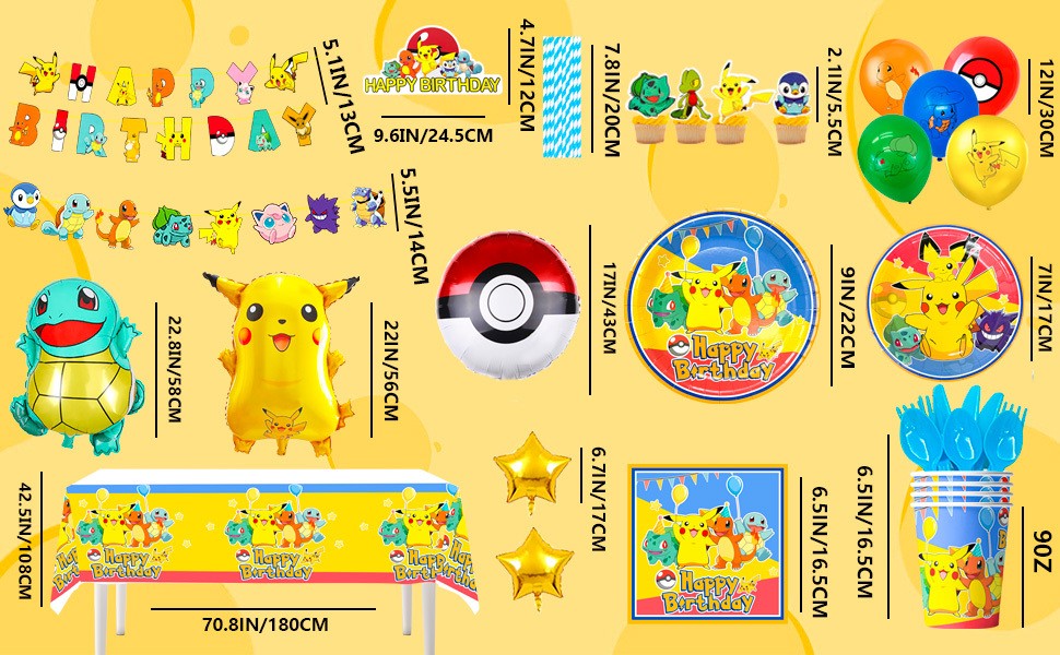Pokemon Party Decorations Pokemon Birthday Supplies Tableware Plates Balloons