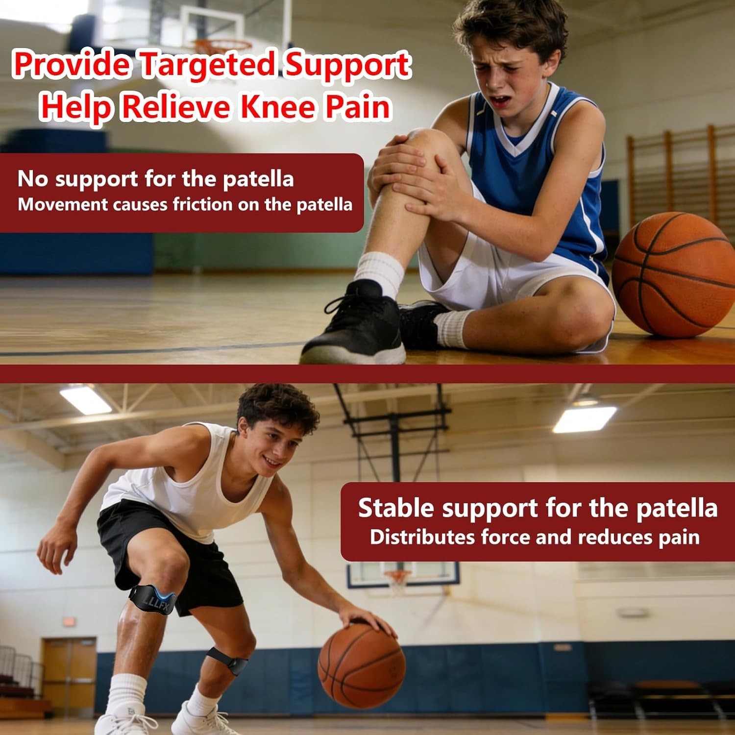 2 Pack Patellar Tendon Support Straps, Adjustable Non-slip Patellar Band, Black