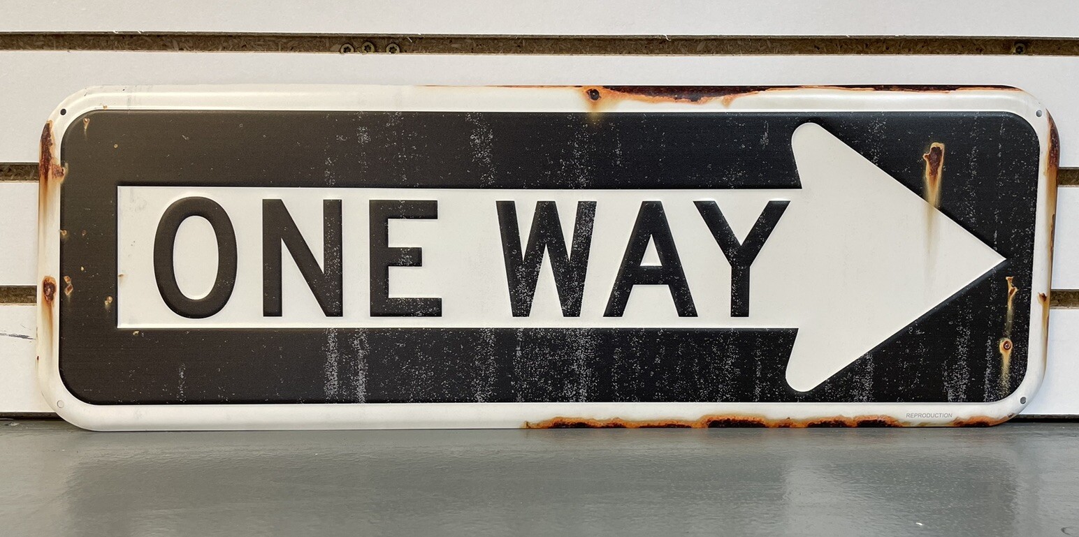 Reproduction ONE WAY Distressed Metal Street Sign Old Classic, Wall Decor 24”x8”