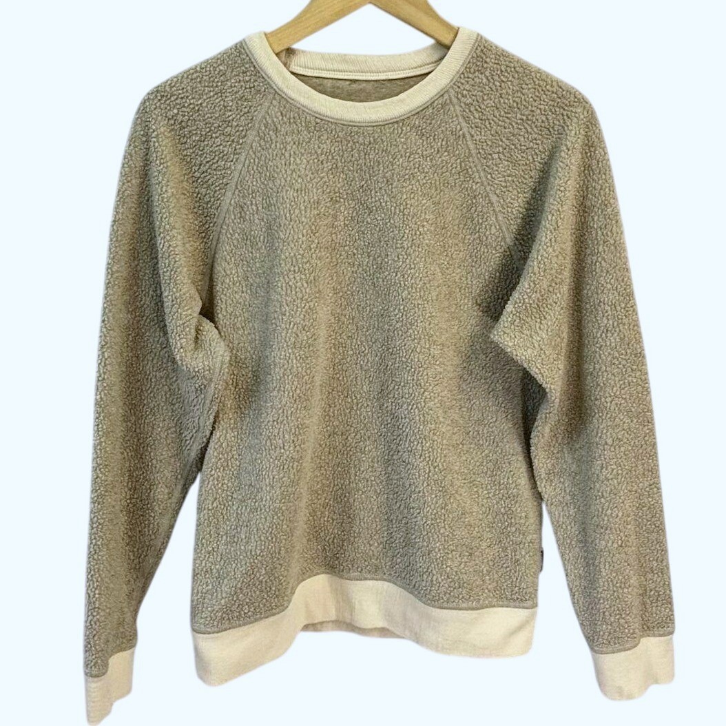 Patagonia Mens Pullover Crewneck Fleece Sweatshirt Beige Outdoor Sz SM