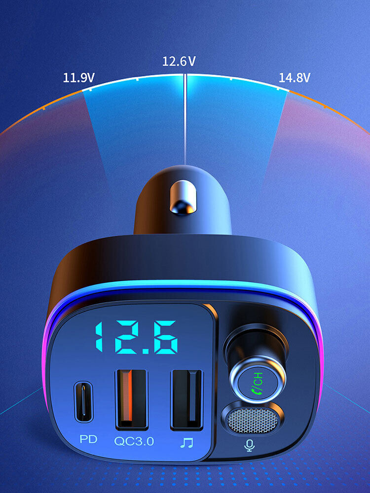 Car Wireless Bluetooth5.0 FM Transmitter MP3 Player QC3.0 USB Car Charger Adapte