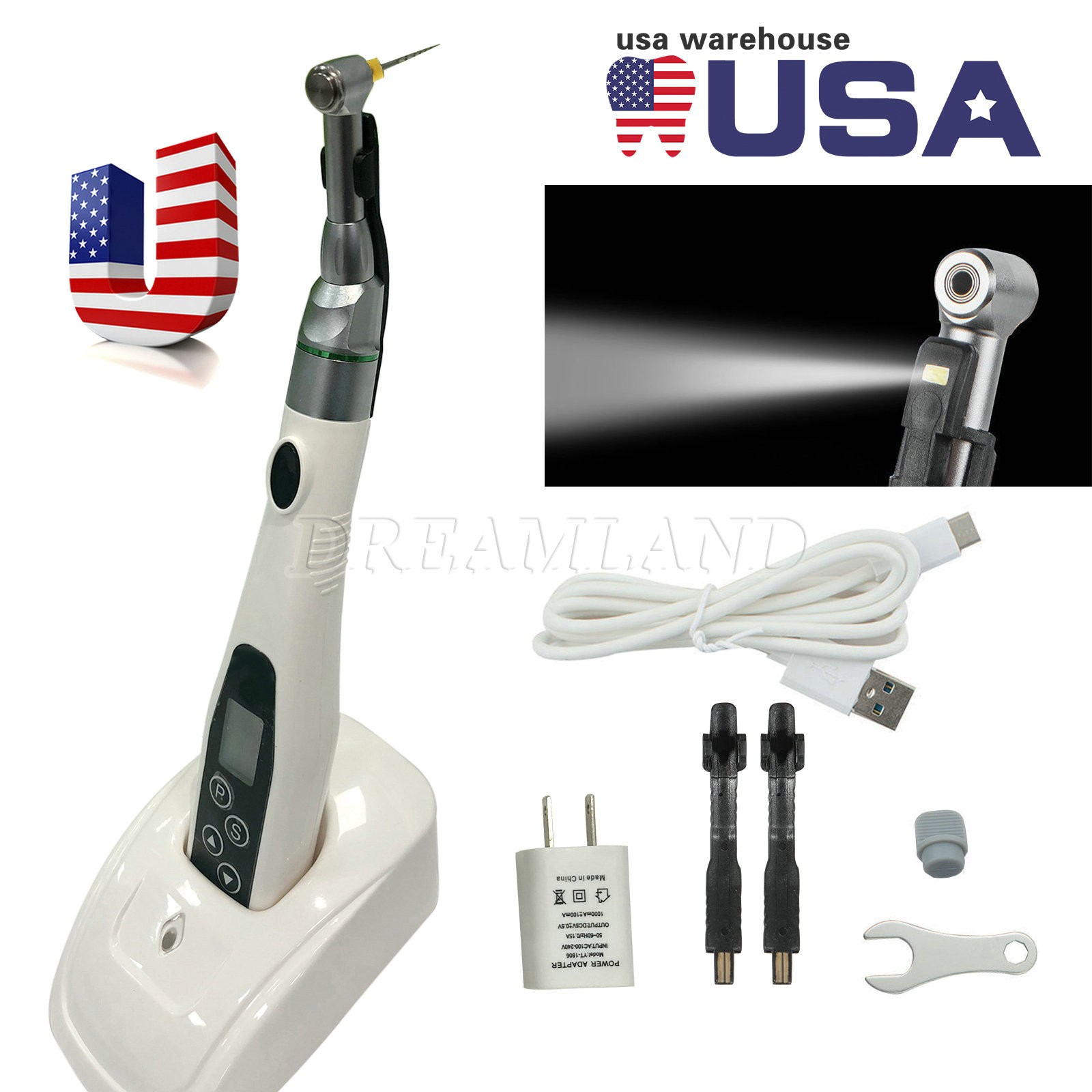 Dental Cordless LED Endo Motor 16:1 Contra Angle/Apex Locator Root Canal Finder