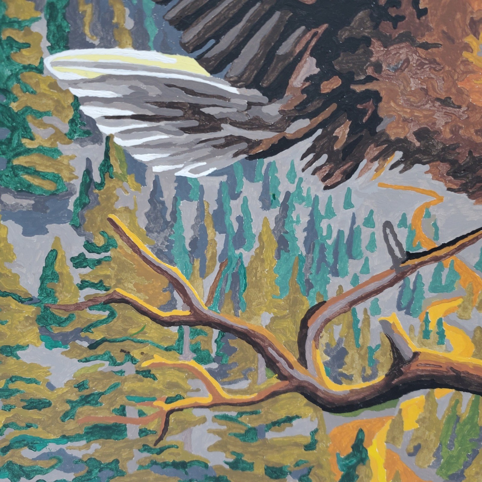 Vintage Bald Eagle Paint By Number Art Sunset Landscape Signed Teddy 16x20