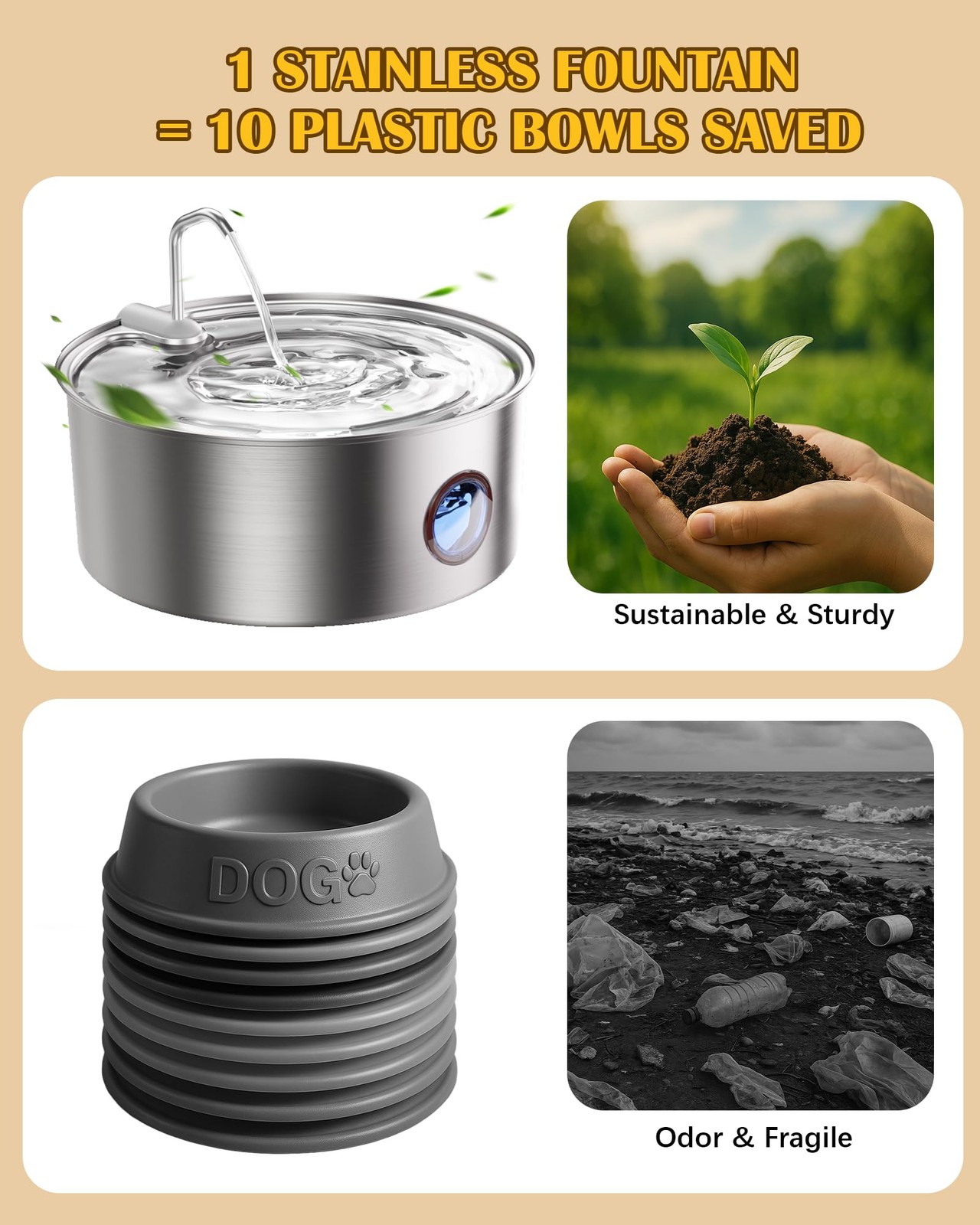 Best Dog Water Fountain for Large Dogs- 270oz/8L Stainless Steel Bowl Dispenser