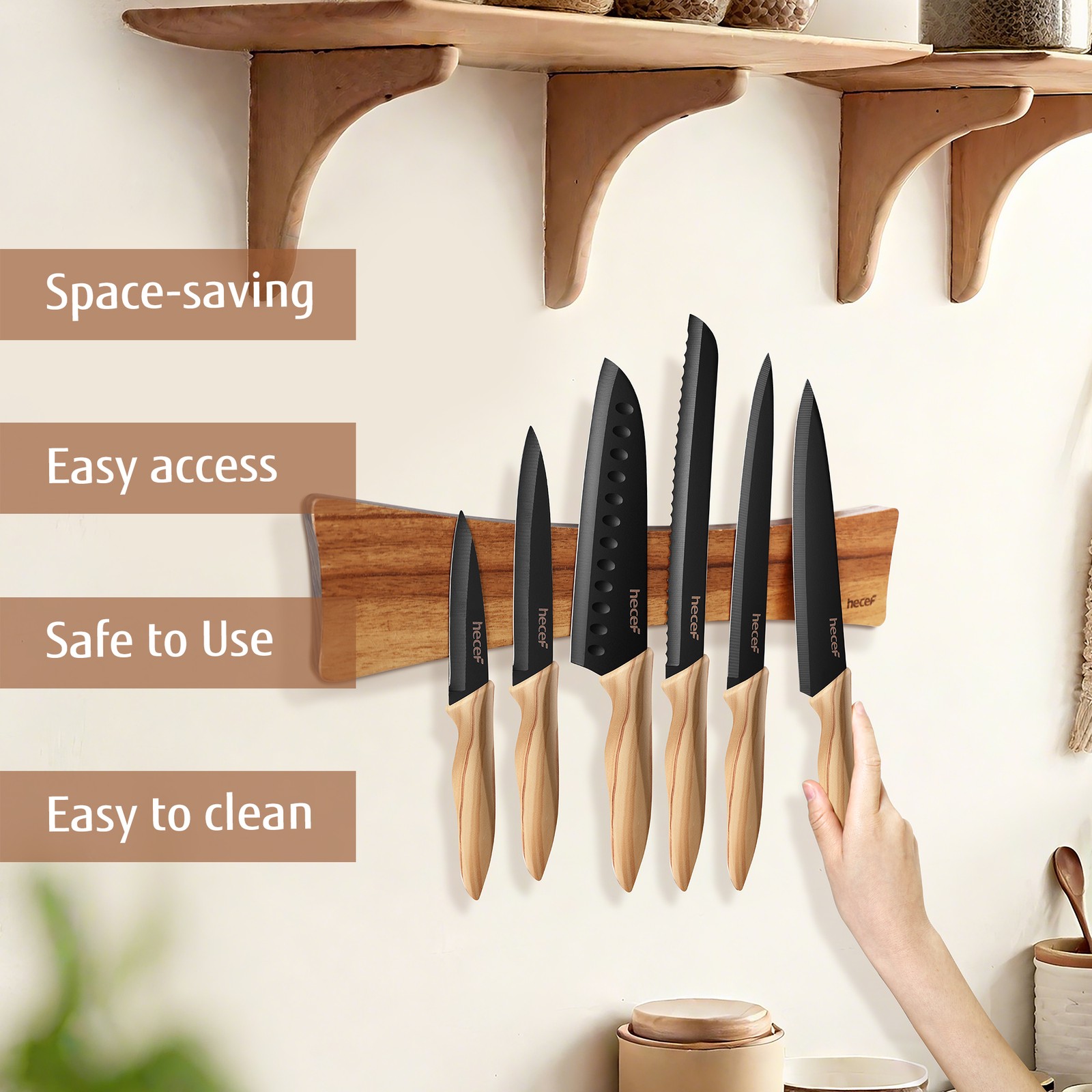 16in Magnetic Knife Strip Solid Wood Knife Organizer Rack Strong Magnets forWall
