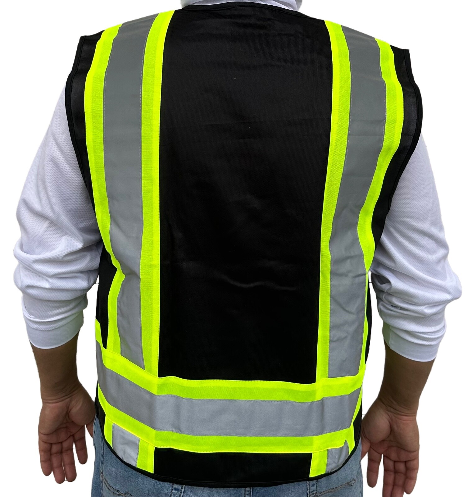 Surveyor Solid Black Two Tones Safety Vest ,With Multi-Pocket Tool/ Photo ID