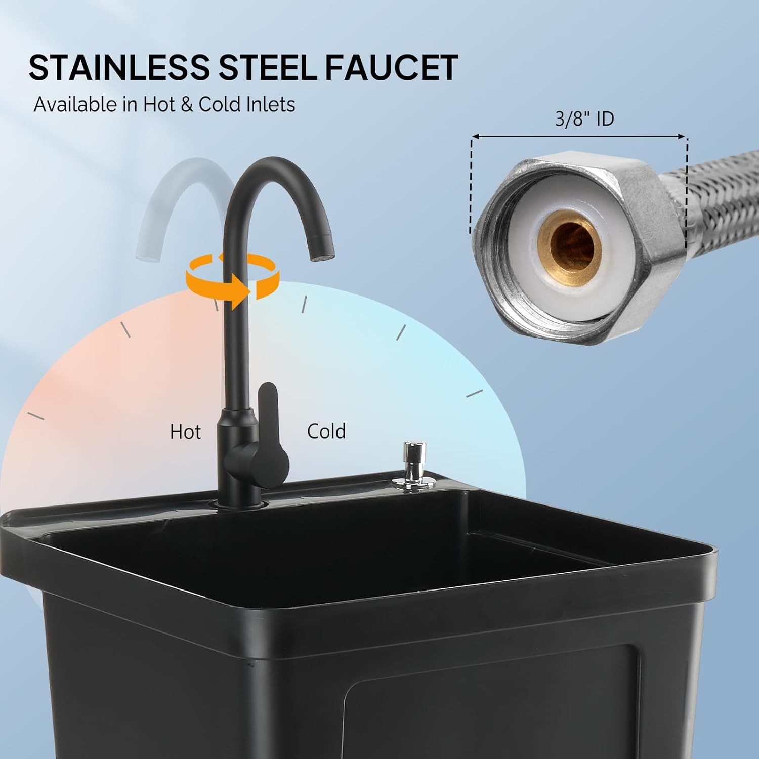 Garage Freestanding Plastic Utility Sink with Hot/Cold Faucet & Soap Dispenser