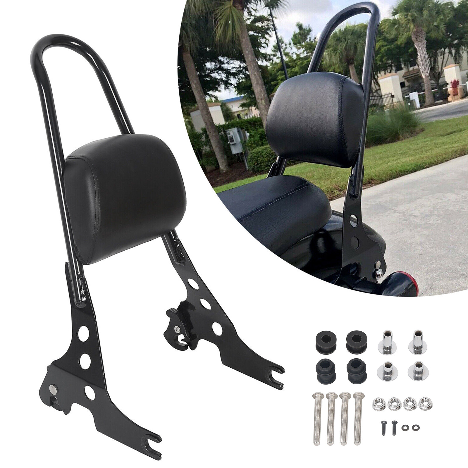 Detachable Passenger Sissy Bar Backrest Pad For Harley Sportster 1200 883 04-UP