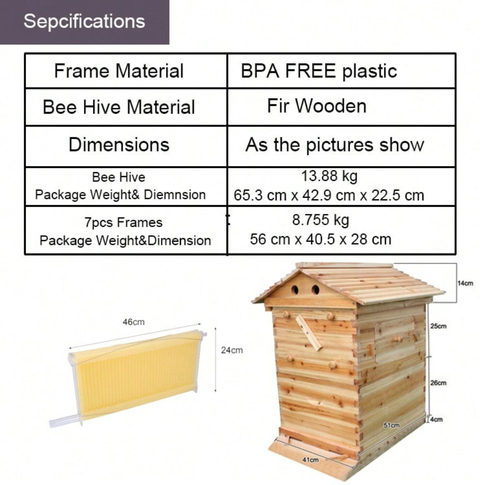 Auto Beehive 7 Frames Complete Box Kit Bee Hives Bee Frames + Beekeeping Hive