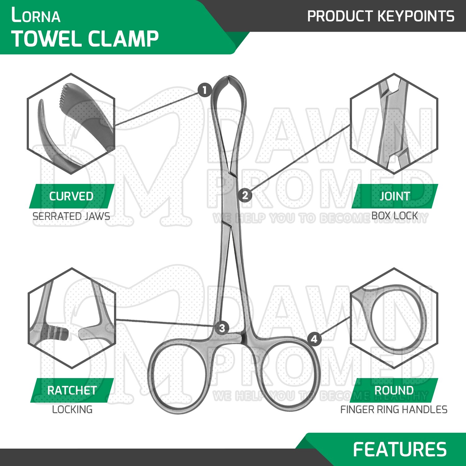 6 Pcs Lorna Towel Clamp 3.5" Serrated Jaws Surgical Instruments Set German Grade