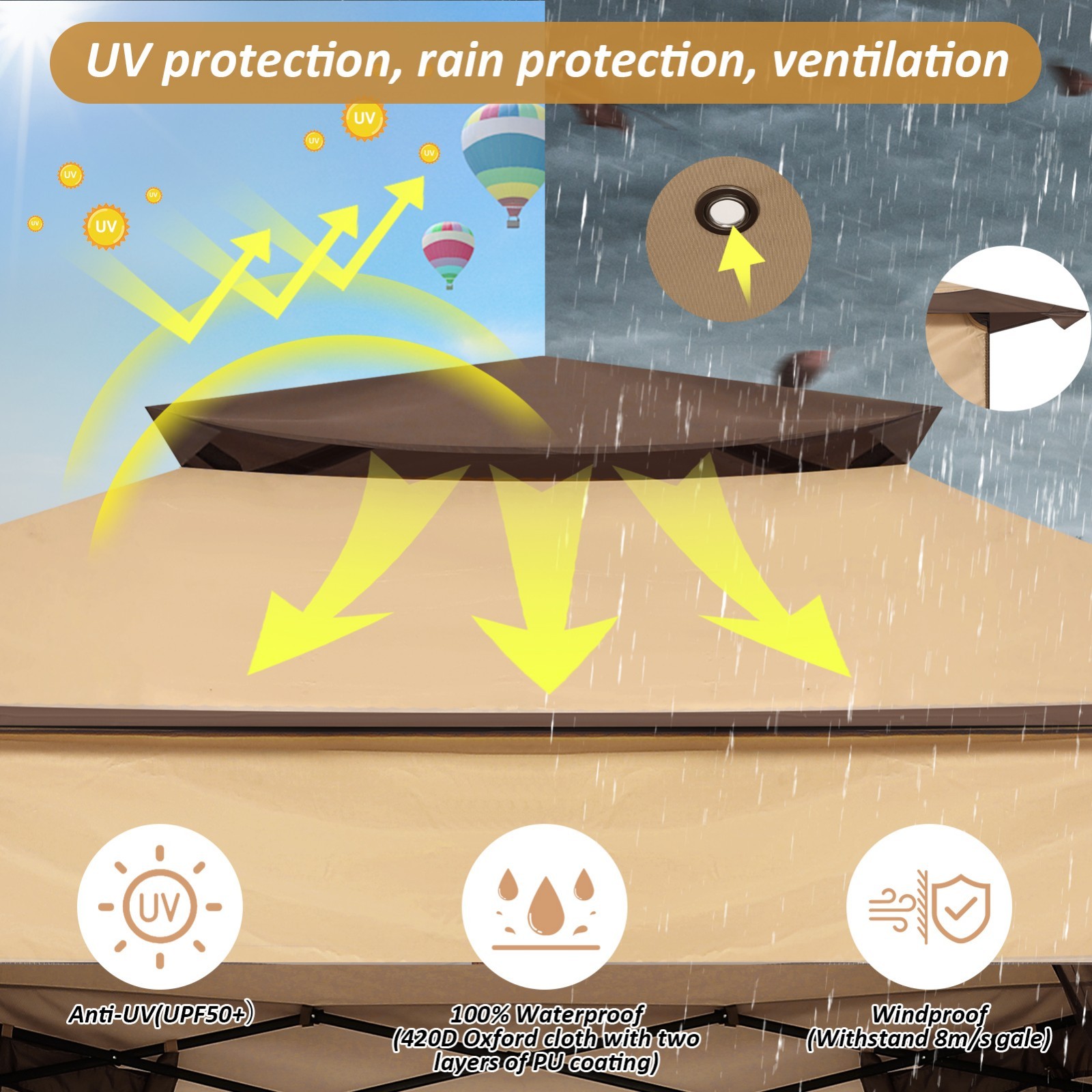 11x11FT Patio Gazebo with Mosquito Netting Outdoor Heavy Duty Party Canopy Tent