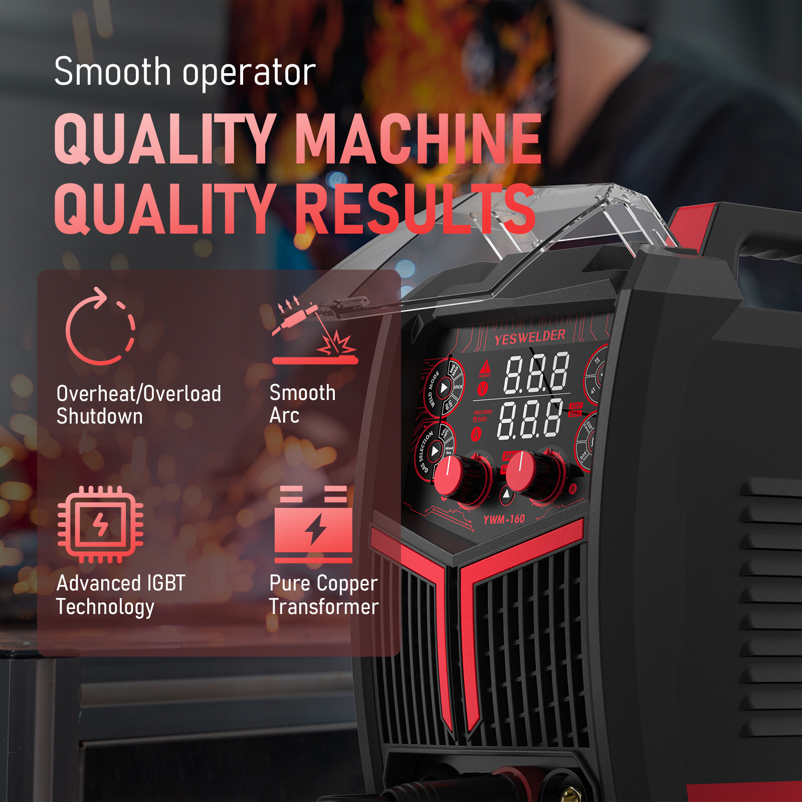 Gas/Gasless MIG Welder, Synergic Control 110/220V 160Amp Welding machine