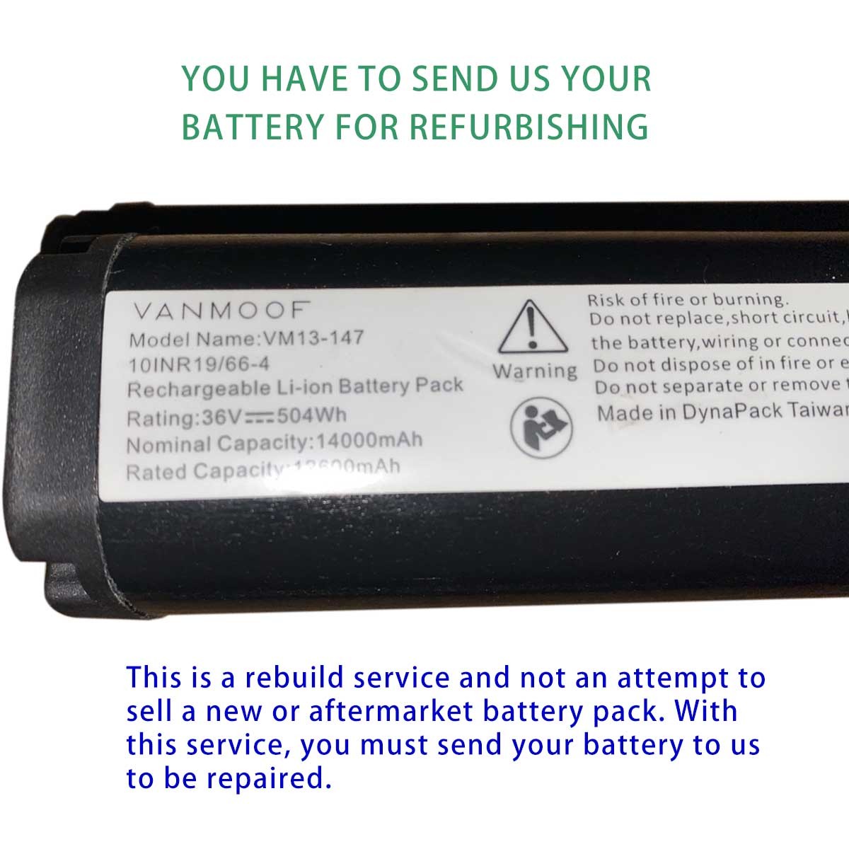 Rebuild service for VANMOOF Model VM13-147 36V VanMoof S3 and X3 Battery Rebuild