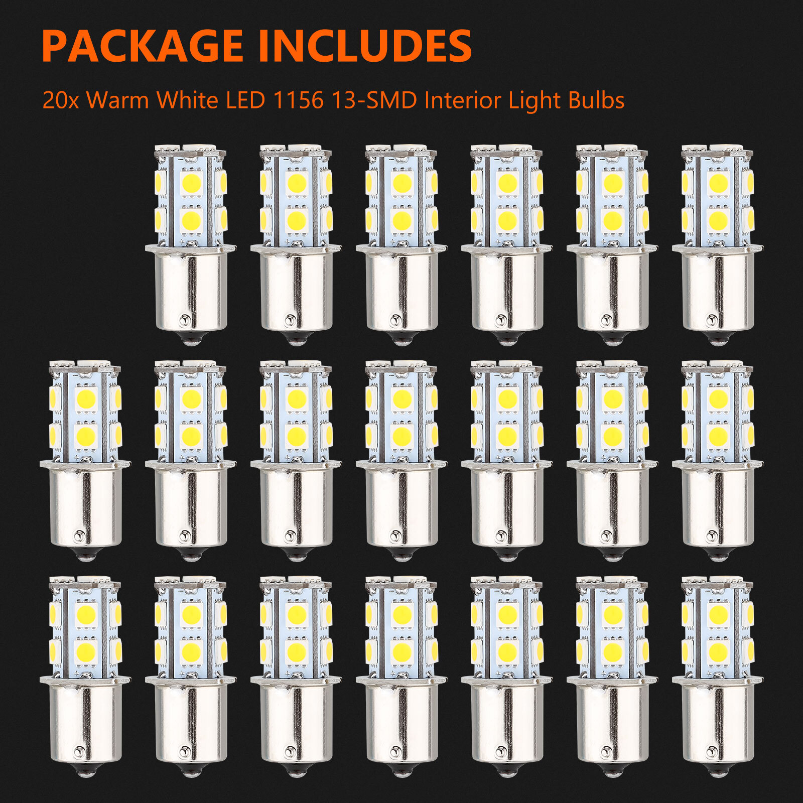 20x Warm White 1156 1141 13-SMD LED RV Camper Trailer Interior Light Bulb Bright