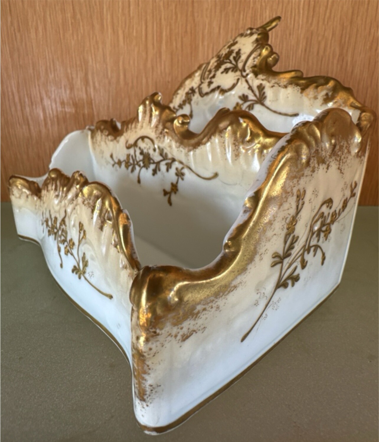 antique c. 1900 AK CD LIMOGES gilt porcelain letter holder desktop accessory