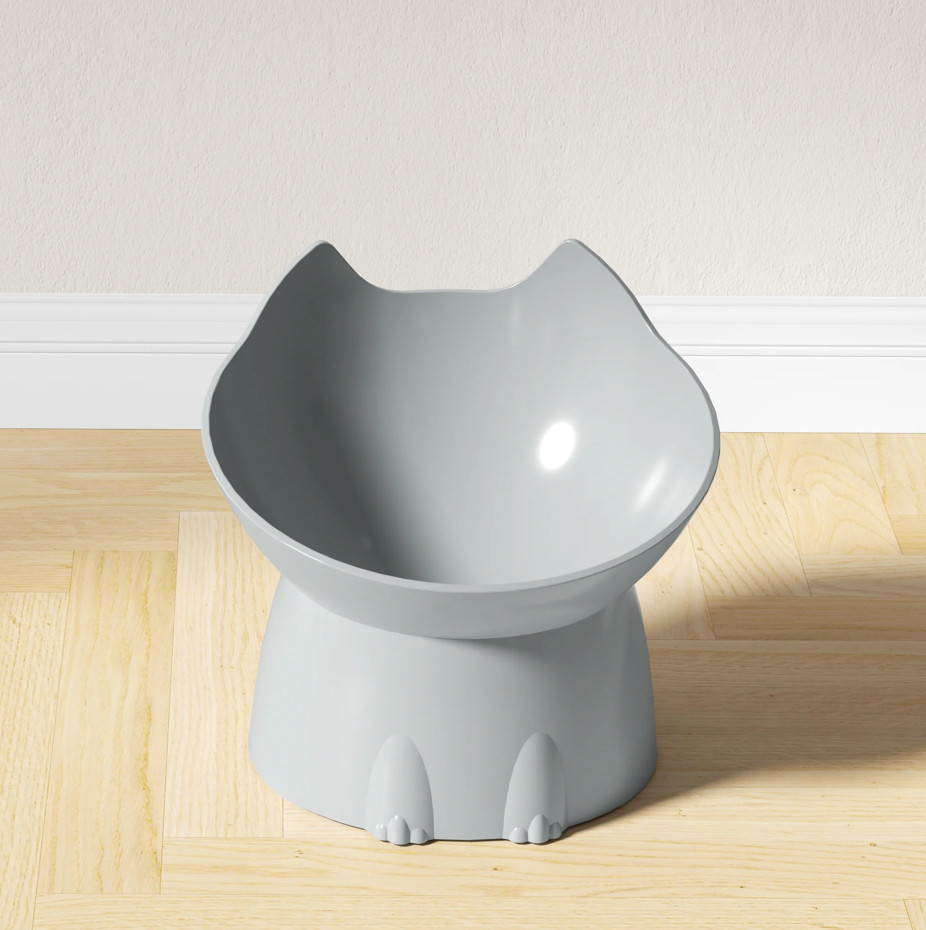 1 pc WhiskerWare Elevated Cat Bowl – Anti-Tip Raised Dish with Tilted Edge
