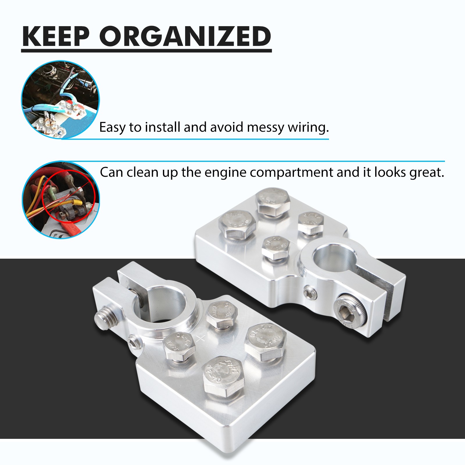 4 Spot Flat Lug Battery Terminal For SAE Top Post Clamp Car Audio Pair