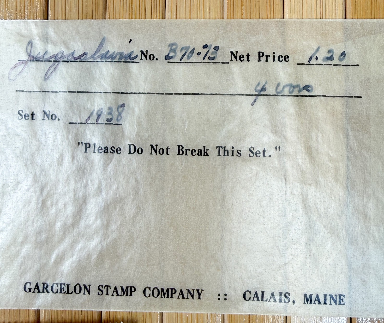 1938 YUGOSLAVIA Stamp Set 4 Varieties #B70-B73 BALKAN GAME Original Glassine Env