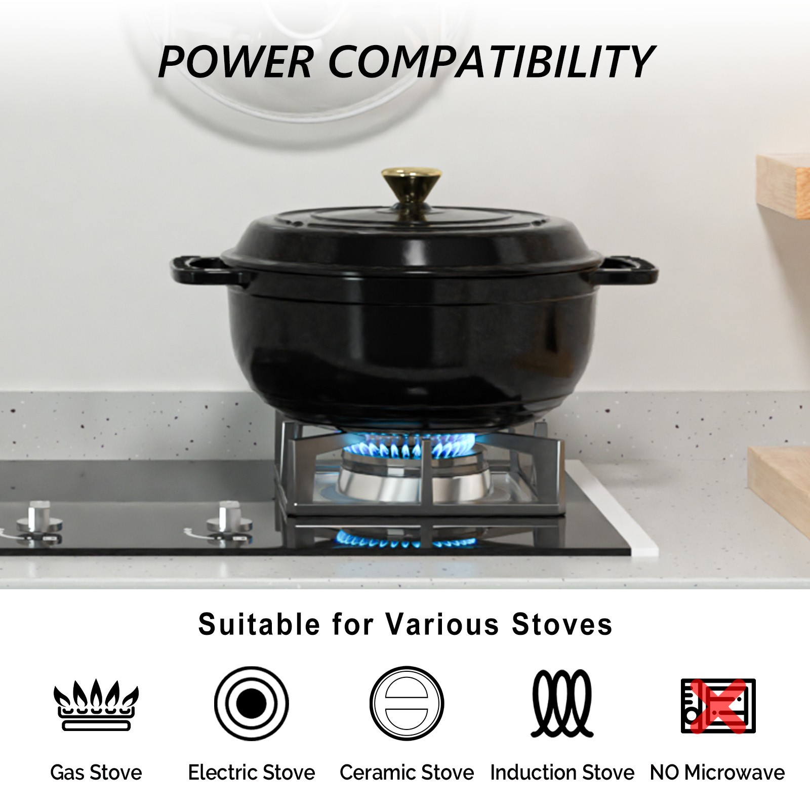 6QT Enameled Cast Iron Dutch Oven, Heavy Duty Dual Enamel Coating FDA Certified