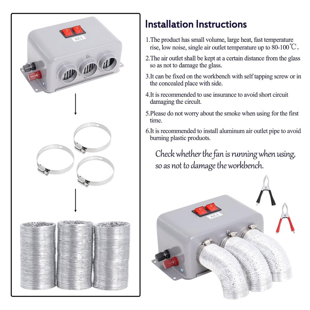 Interior Heater 12V 800W Dual Gear 3 Hole Compact Car Demister Winter Fast Heat