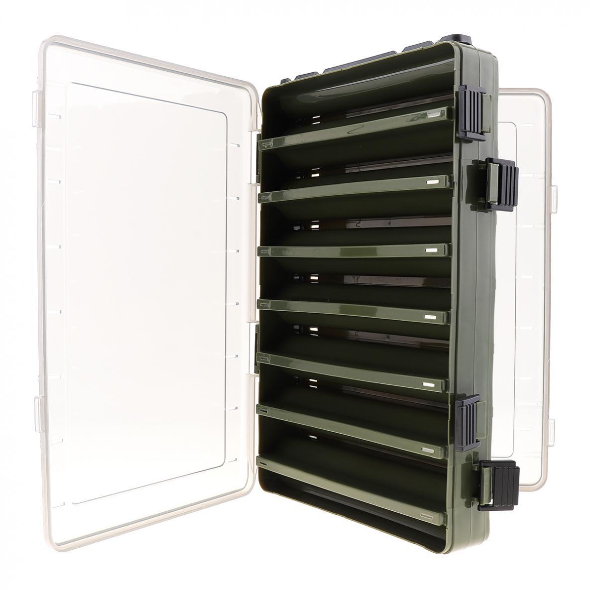 Double Sided Tackle Storage Box14 Tray Plastic Fishing Lure Bait Organizer Case
