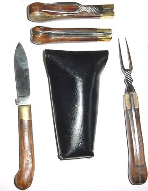 18thcentury Repro Folding Fork& knife set officers Folding Knife & Fork set