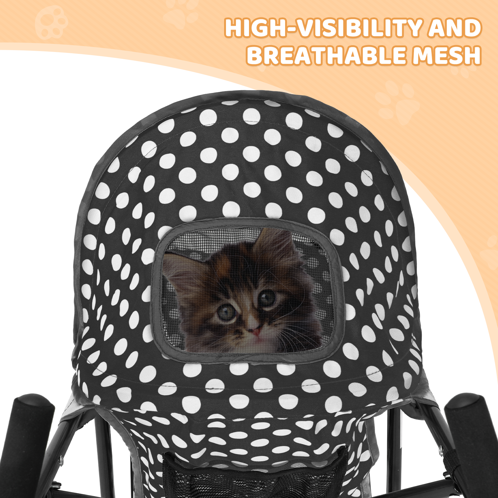 Pet Stroller Foldable 4 Wheels Cat Dog Travel Carrier Storage Basket w/Skylight