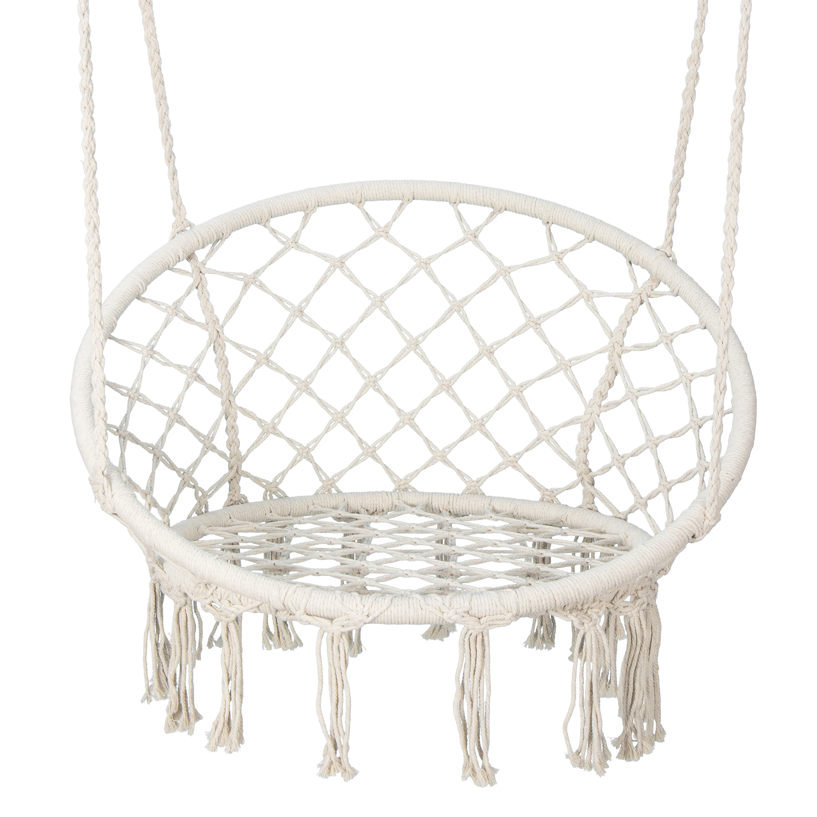Beige Hammock Chair Macrame Swing Hanging Cotton Durable Rope Yard Swing Sturdy