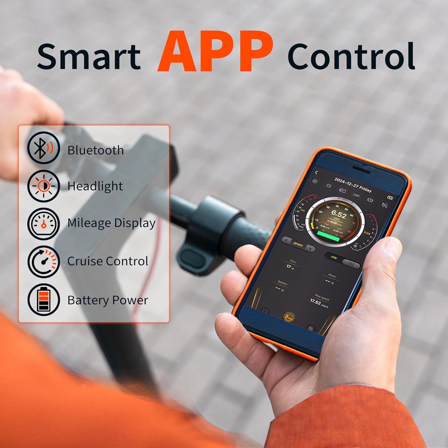 Sigravy electric adult scooter 350W 19MPH E Scooter with app 8.5" Solid Tires