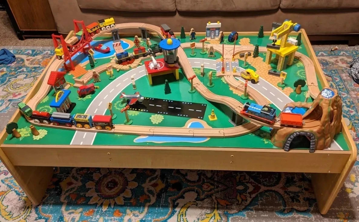 Kid's Wood Play Railway Train Table Set 120 Pc Brio Thomas & Friends Compatible