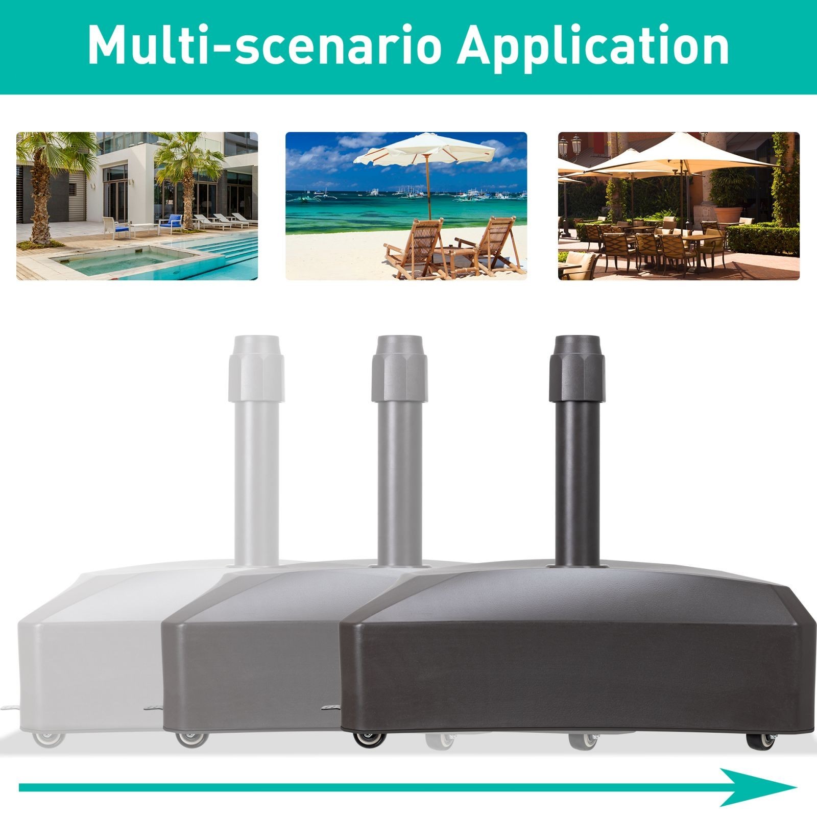 Patio Umbrella Base With Wheels Heavy Duty Fillable Market Umbrella Stand Brown