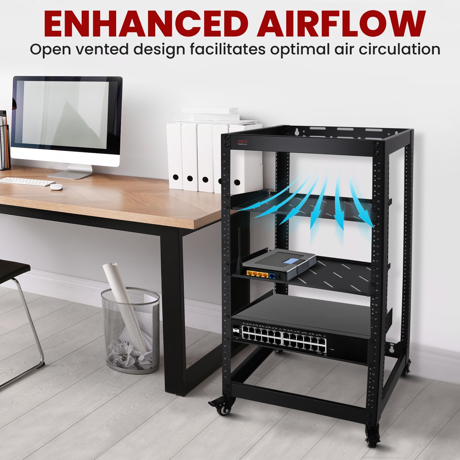 Pyle 20U Network Cabinet - Open Frame Rack, Wall Mountable Heavy Duty Designs