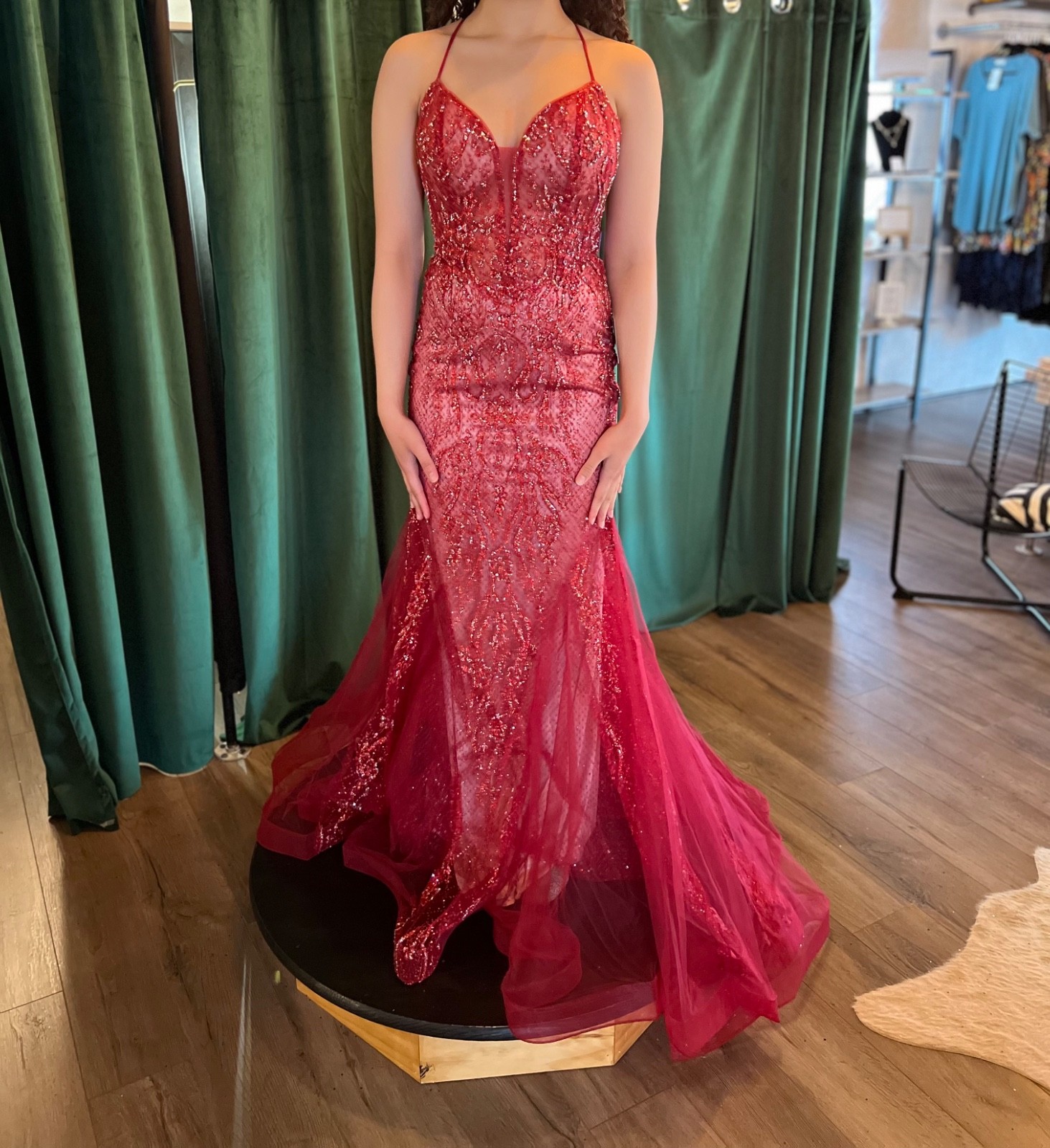 Boutique Red Embellished/sequence gown by Ladivine- Sz 8 - no alterations