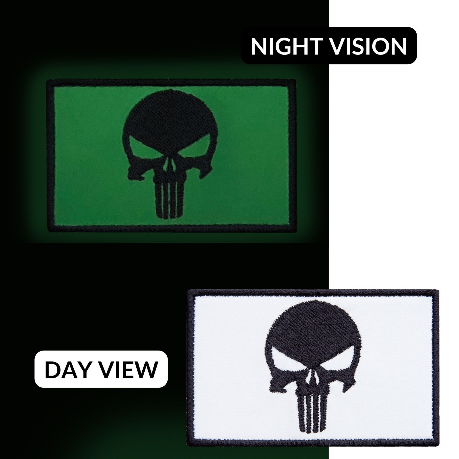 2Pcs Glow-in-the-Dark Skull Patch Set – Embroidered Tactical Morale Patches
