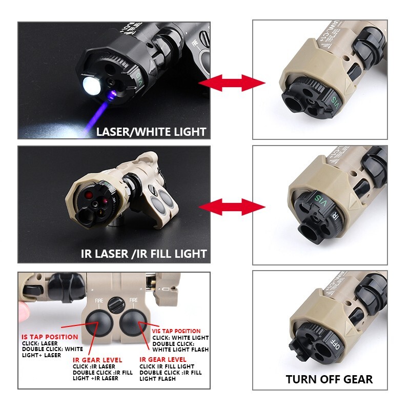 WADSN MAWL C1+ Laser Red Green IR Laser Sight White LED Strobe Flashlight