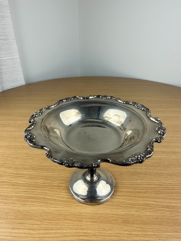 VINTAGE WALLACE ROYAL ROSE SILVER COMPOTE TAZZA FOOTED TRAY