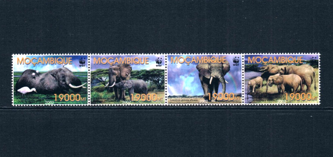 $8.50 Scott Value - 2002 MOZAMBIQUE Elephants African Wildlife CV MNH NH UMM