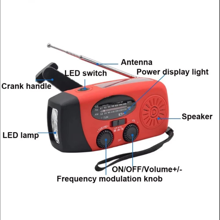 Solar Radio Hand Crank With LED Flashlight Multifunctional Emergency for Camping